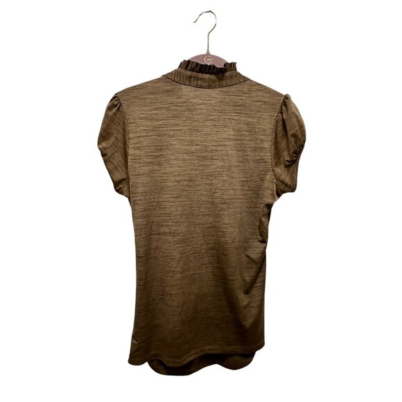 🌸3/$15🌸Bronze Silky Short Sleeve Blouse, Keyhole Front Clasp Closure sz M - Picture 5 of 5